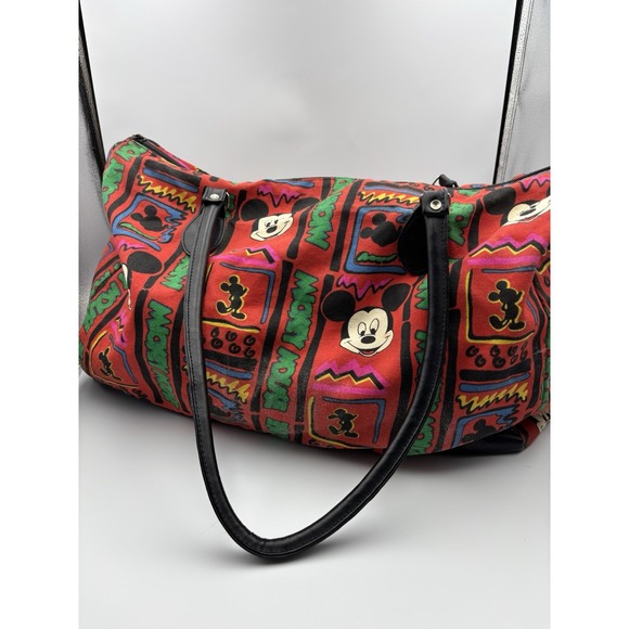 Disney Mickey Mouse  Zipper Duffle Bag  1990's  Multicolor Retro Print All over - Picture 1 of 9